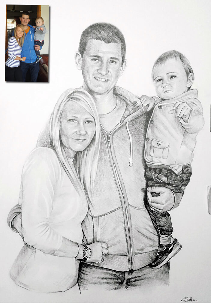 family drawing three people Bobbys Hand Drawn Portraits