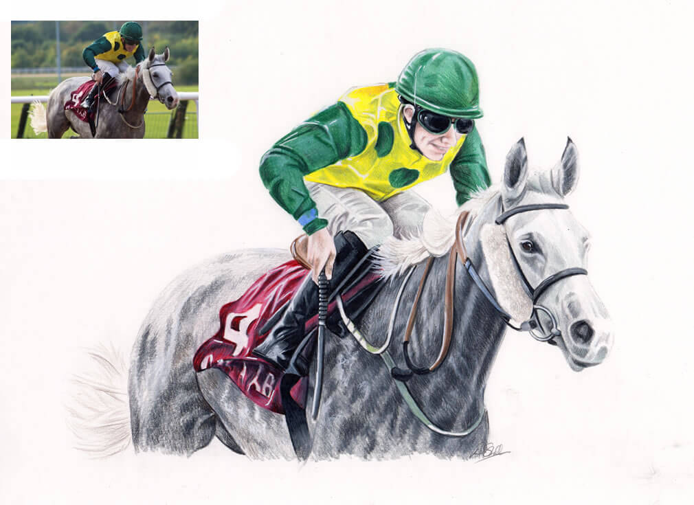 horse and jockey portrait Bobbys Hand Drawn Portraits