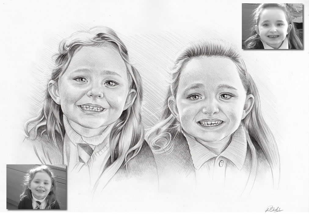 Two little girls Bobbys Hand Drawn Portraits