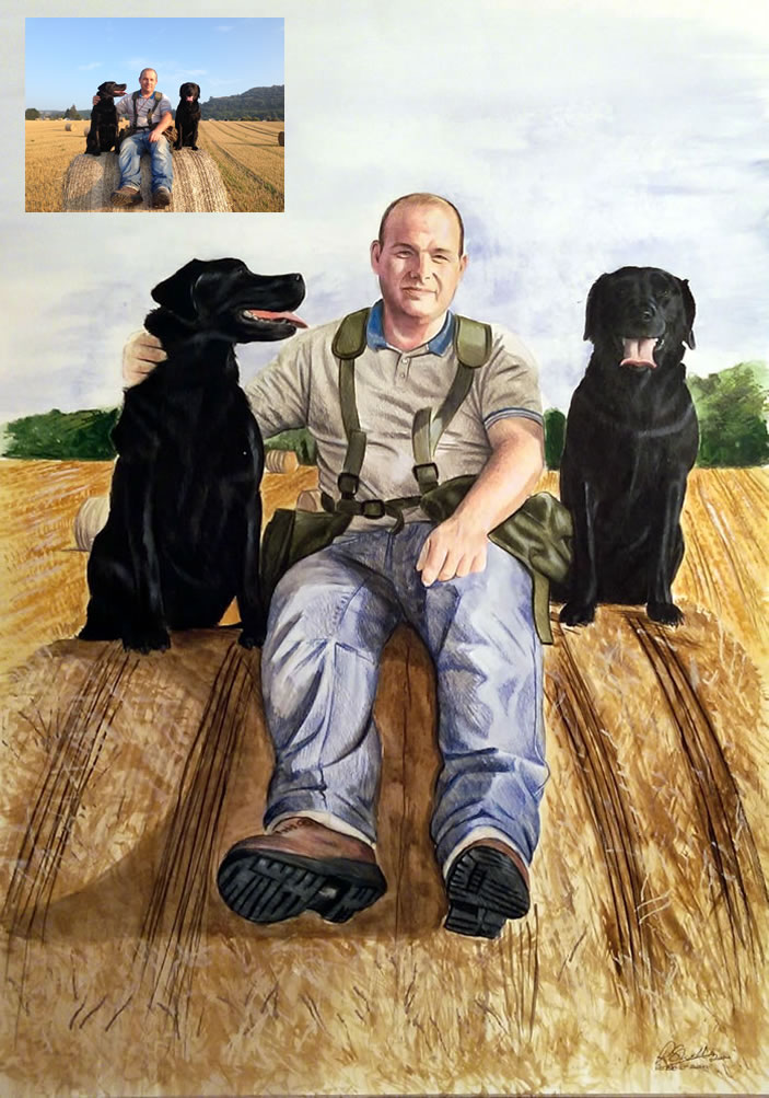 one man and his dogs Bobbys Hand Drawn Portraits