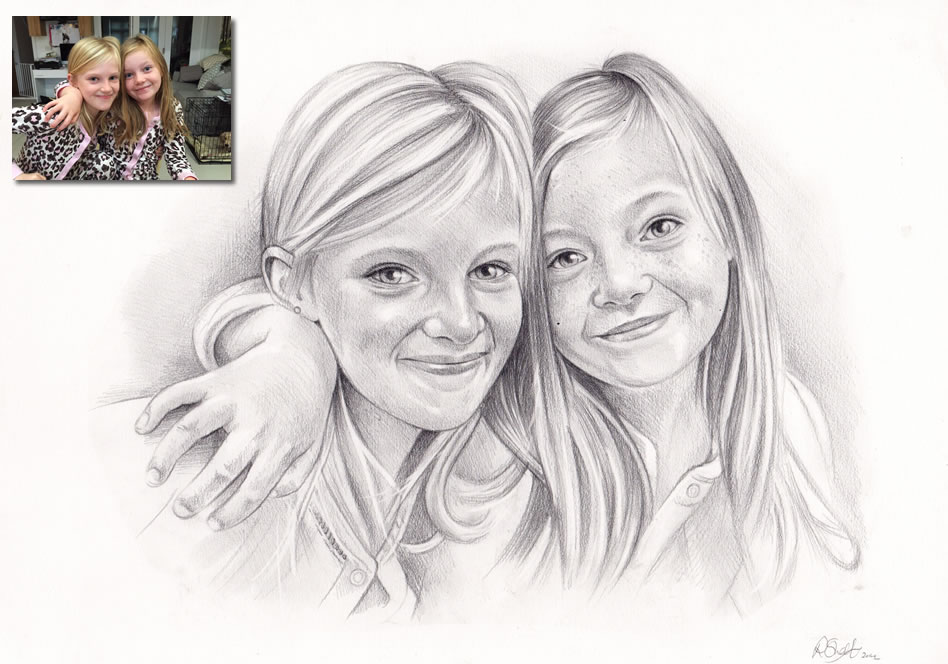 Double portrait of the two girls Bobbys Hand Drawn Portraits