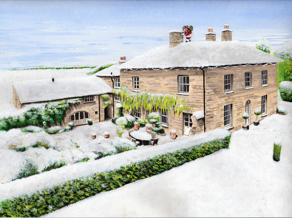 snow scene manor house Bobbys Hand Drawn Portraits