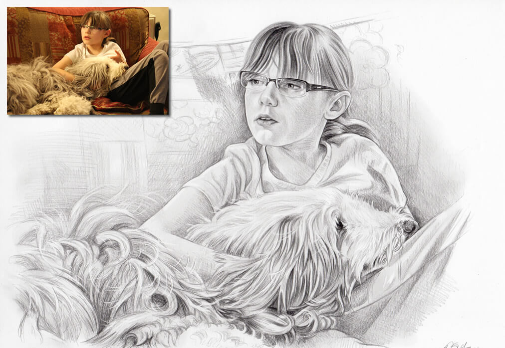 drawing of child and dog