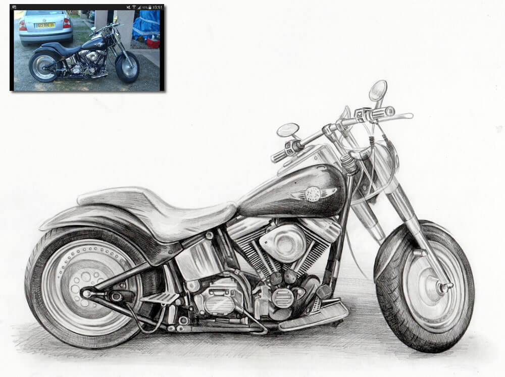 motorbike drawing Bobbys Hand Drawn Portraits