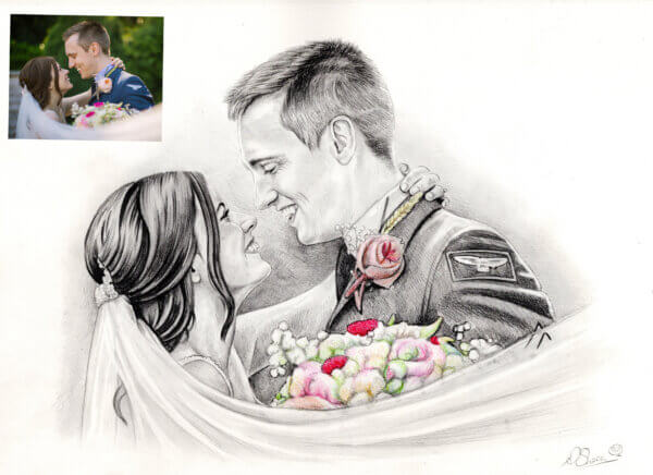 Wedding Drawing With Colour 600x436 