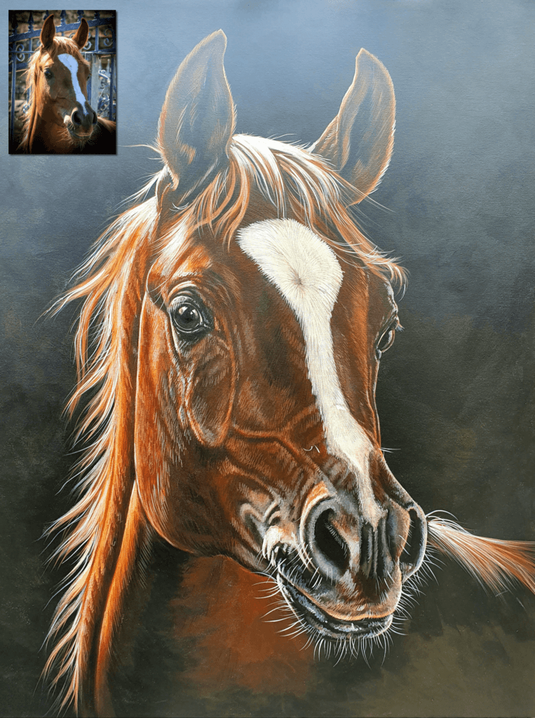 Acrylic Horse Portrait Bobbys Hand Drawn Portraits   Large Acrylic Horse Painting 763x1024 