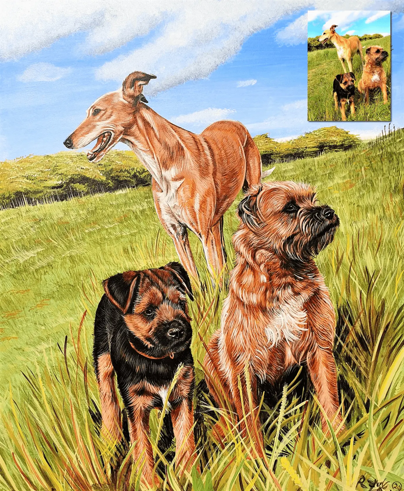 Three dogs acrylic on canvas